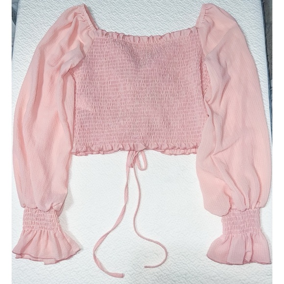 SHEIN Women’s Flounce Sleeve Off Shoulder Frill Trim Drawstring Top | L - Picture 8 of 9